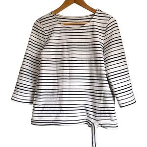 TALBOTS White Black Striped Nautical 100% Cotton knit top tie detail Size M